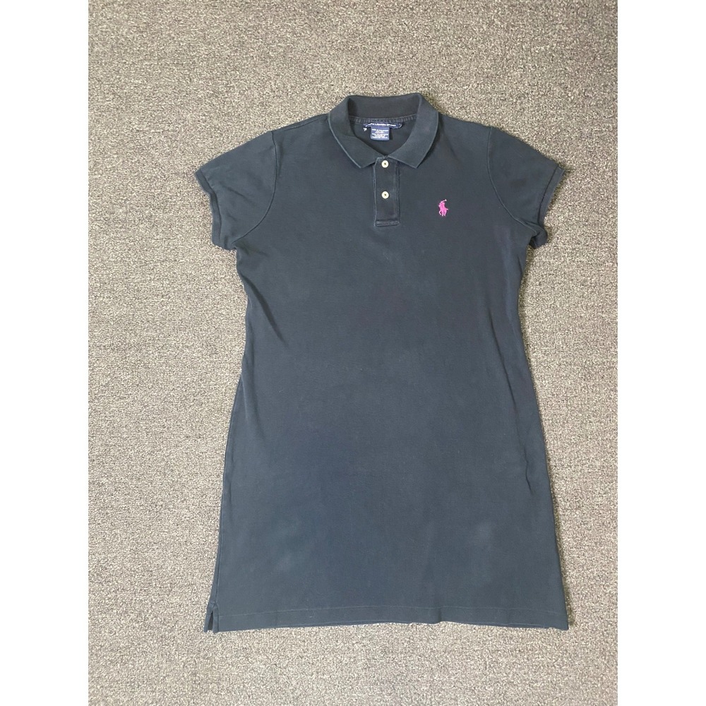 Ralph Lauren Sport Polo Dress Navy Blue Women Large Pink Pony Logo Short Sleeve